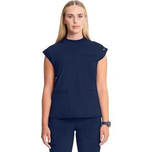 Cherokee Infinity Womens Mock Neck Scrub Top Dolman Sleeves, Navy, CK742, XXL